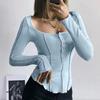 Camiseta feminina de manga comprida estilo europeu, americano, japonês e coreano, corte curto e justo, para meninas sensuais, pura, que querem construir uma camisa de baixo interna, comércio exterior da Amazon