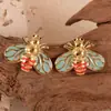 Pendientes de Abeja Europeos y Americanos de Acero Inoxidable Transfronterizos para Mujer, Color Dorado, Pendientes de Goteo de Aceite Creativos de Moda de Alta Gama, Venta al por Mayor de Joyería