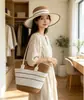 Sombrero de Paja Transfronterizo Bolso de Paja Set de Dos Piezas Sombrero para el Sol Gran Capacidad Bolso Tote Rayado Bolso de Hombro Bolso de Playa Tienda de Fábrica