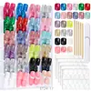 Caixa com Conjunto de Adesivos para Unhas Coloridos Sólidos de Média e Curta Duração, Franceses Foscos com Glitter, Pontas de Unha de Alta Qualidade Desgastáveis