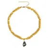 Colar de corrente irregular prateada estilo europeu e americano da moda com pingente de cristal preto em forma de gota, uma corrente de clavícula única e estilosa com uma vibe doce e cool