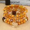 Moda Europea y Americana Nuevo Estilo Bohemio Estilo Étnico Cristal Corazón de Melocotón Pulsera Multicapa con Cuentas Joyería de Mano para Mujer Venta al por Mayor
