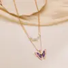 Deseo AliExpress nueva moda europea y americana muñeca Barbie con collar de mariposa para niña cadena doble de perlas joyería lote