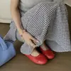 Zapatos planos de piel de oveja súper suaves para mujer, con un lazo estilo francés, punta redonda, apertura poco profunda, diseño de bailarina, suela plana, versátiles para el uso diario y estilo de tacón enrollado.