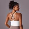 Nueva ropa interior deportiva de nailon cepillado de doble cara con espalda de color sólido y doble capa cruzada, ropa para correr, fitness y yoga para mujer