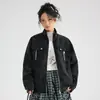 Chaqueta Unisex Versátil Talla Grande Color Sólido Casual Cuello Alto Suelto Mangas Anchas Cuero PU Tendencia Primavera Otoño