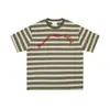 Camiseta Rayada Teñida en Hilo de Manga Corta Casual para Hombre Estilo Retro Americano Ins Bordado de Letras de Moda Holgada Cuello Redondo Camiseta de Algodón Puro