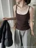 2623# Camisola Coreana de Encaje con Botones y Tirantes para Otoño/Invierno con Copas Internas/Externas Versátil y Elegante No Necesita Sujetador Hermoso Top sin Mangas
