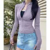 Chaqueta de Yoga para Viaje Diario para Mujer Cintura Entallada Ajustada Cuello Alto Cremallera Manga Larga Suave y Amigable con la Piel Secado Rápido Transpirable Pilates