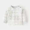 Top de Algodão Puro para Bebê Camiseta de Roupa Íntima Outono Xadrez Algodão Puro 0-3 Anos Camisa Básica de Primavera e Outono para Bebês e Crianças Roupas Infantis com Ombros Abertos