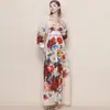 Foto Real de un Vestido Vintage Estilo Corte para Mujer con Cinturón de Lazo, Cuello en V, Mangas de Farol, Estampado y Falda Amplia