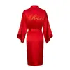 Roupão de Manhã de Casamento Feminino Noiva Madrinha Grupo Seda Gelada Pijama de Casamento Camisola Robe Vermelho Feminino Comprimento Médio Fino