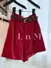 Altamente Recomendado! Shorts Casuais de Linho Vermelho Estilo Coreano com Barra 2025 Verão Cintura Alta Linha A Perna Larga