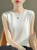 Chaleco de Hilo de Mecha para Mujer Cachemir Blanco Sin Mangas Cuello Redondo Chaleco de Lana Manga Corta Verano para Mujer Talla Única