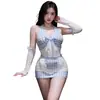 Lingerie com um Design Xadrez Puro e Sedutor, Traje de Empregada Doce e Sexy, Uniforme Sedutor com Recortes, Conjunto 8275