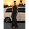 Vestido Largo Formal Elástico de un Solo Hombro Europeo y Americano con Cinturón, Abertura Alta, Bodycon, Ajustado a la Cadera, de Banquete, Vestido Sirena