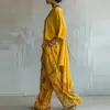 2026 Moda Independente Europeia e Americana Roupas Femininas Estampa Digital Calça Wide Leg + Blusa de Gola Redonda Manga Longa Cor Sólida Conjunto de Duas Peças