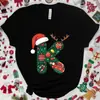 Camiseta Navideña para Mujer con Gráfico de Letra A-Z, Estampado de Letra de Papá Noel, Top Casual para Fiesta Navideña