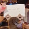 Pendientes de plata S925 con forma de aguja, de Corea del Sur, con diseño geométrico cuadrado sencillo y personalidad femenina, llenos de diamantes.
