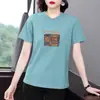 Camiseta de Verão Nova Feminina Plus Size com Manga Curta e Estampa, Fashion, Versátil, Casual, Caimento Solto, Emagrecedora, Roupa Feminina Tamanho Grande