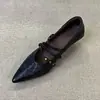 Versión de Cuero Suave~Zapatos de Salón Mary Jane de Punta Fina Estilo Retro Francés con Tacón Grueso de Corte Bajo para Mujer, Versátiles para el Trabajo, con Una Sola Correa, Tacones Altos