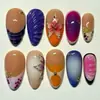 Unhas Postiças Coloridas com Relevo 3D Padrão Borboleta Concha Strass 30 Peças Moda Europeia Americana Unhas Postiças