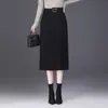 Saia de Lã de Alta Qualidade para Mulheres, Saia de Lã de Comprimento Médio para Inverno, que Molda o Quadril, Cintura Alta, Saia Reta Elegante de Um Passo, Tendência