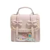 Mochila Estilosa Boneca Fofa Estilo Coreano Bolsa para Dor Mochila Versátil com Alça de Ombro e Transversal Laço Doce de Renda