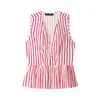 Top de Verano para Mujer sin Mangas con Cuello en V a Rayas Estilo Europeo y Americano con Detalle de Nudo. Color de la imagen, Otros colores disponibles, Poliéster