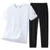 Traje Deportivo Casual de Seda de Hielo para Hombre Verano Conjunto de Dos Piezas para Hombre Pantalones Largos Camiseta de Manga Corta Traje Deportivo para Hombre