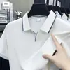 Camiseta Masculina de Manga Curta de Seda de Gelo, Luxo Leve, Blocos de Cor Simples, Cor Sólida Fresca e Respirável Camisa Polo para Homens
