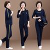Roupas para mulheres de meia-idade e idosas, roupas para mães, primavera e outono, manga longa, esportivas, tamanho grande, moda de esposa rica, estilo ocidental, lazer, conjunto de três peças