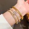 Pulsera de Doble Capa con Lazo de Circonita Cúbica Estilo Francés Pulsera Dulce Estilo Ins Joyería Versátil de Lujo Ligero para Mujeres