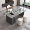 Conjunto de mesa de centro e cadeiras em pedra sinterizada de luxo leve, adequado para escritório, varanda ou uso doméstico; mesa de chá pequena moderna com chaleira de água integrada e estação de chá em pedra