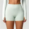 Shorts de Yoga de Cor Sólida Cruzada com Lado Duplo Escovado de Cintura Alta para Levantar o Quadril, Shorts para Corrida, Fitness, Esportes, Calças de Três Pontos para Mulheres