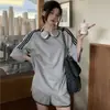 Conjunto Corto Holgado de Manga Corta para Mujer Verano 2026 Deportivo Casual Femenino Pantalones Anchos Moda Trendy Conjunto de Dos Piezas