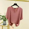 Camiseta Básica Feminina de Modal com Decote V e Manga Média para Verão Tamanho Grande Cor Sólida Fina Camiseta Casual Solta Slim-fit Top