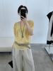 Tg Diseño Nicho Camisa Slim de Manga Abullonada para Mujer 2025 Verano Nuevo Cuello Redondo Plisado Top Holgado 24928