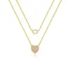 Collar de Plata de Ley S925 Estilo Europeo y Americano Corazón de Jade Rosa para Mujer Moda Elegante Gama Alta Cadena Geométrica en Forma de Corazón Transfronterizo