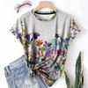 Camisetas de Mujer Transfronterizas con Estampados Florales, Deportivas Casuales de Verano Nuevas de Cuello Redondo Manga Corta, Holgadas, Transpirables y Ligeras