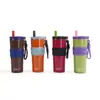 Taza Térmica Antideslizante de Silicona de Color Contrastante para Influencers 680ml Portátil de Mano con Popote Botella de Agua para Estudiantes Viajes al Aire Libre