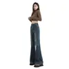 Jeans flare azul retrô feminino, cintura alta, modelagem solta, emagrecedor, versão extralonga para mulheres altas