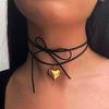 Collar Gargantilla de Hilo de Cera con Lazo Ajustable Transfronterizo Europeo y Americano Joyería Simple Colgante Grande Corazón de Melocotón en Forma de Corazón
