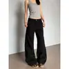 Calça Cargo Khaki Reta American Retro High Street com Toque de Luxo, Modelagem Solta, Linhas Tridimensionais, Calça Casual Emagrecedora