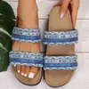 2026 Novas Chinelas de Tamanho Grande com Solado Grosso de Estilo Étnico Europeu e Americano para Mulheres, Chinelas de Praia Peep-Toe Casuais e Confortáveis em Azul