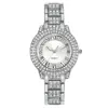 Reloj superventas transfronterizo: Elegante reloj de mujer con incrustaciones de diamantes y números romanos, reloj de cuarzo con cristal, reloj estilo pulsera