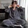 Pijama infantil de fleece de coral, fleece fino, outono/inverno, conjunto de cardigã de flanela para meninos e adolescentes, conjunto estiloso de duas peças