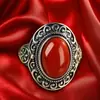 Anillo vintage de plata tailandesa abierto para mujer, con diseño de flor de rosa y corazón, incrustaciones de ágata roja y artesanía de montaje alto