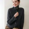 Cardigã 100% cashmere puro com gola, nova blusa base de malha lisa para outono e inverno feminino, casaco de botão único estilo delicado