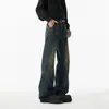 Jeans deconstruidos lavados estilo retro americano para hombre, diseño de otoño, pantalones rectos holgados, dobladillo curvo, pantalones casuales ligeramente acampanados